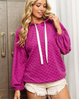 BiBi Brushed Checker Drawstring Long Sleeve Hoodie