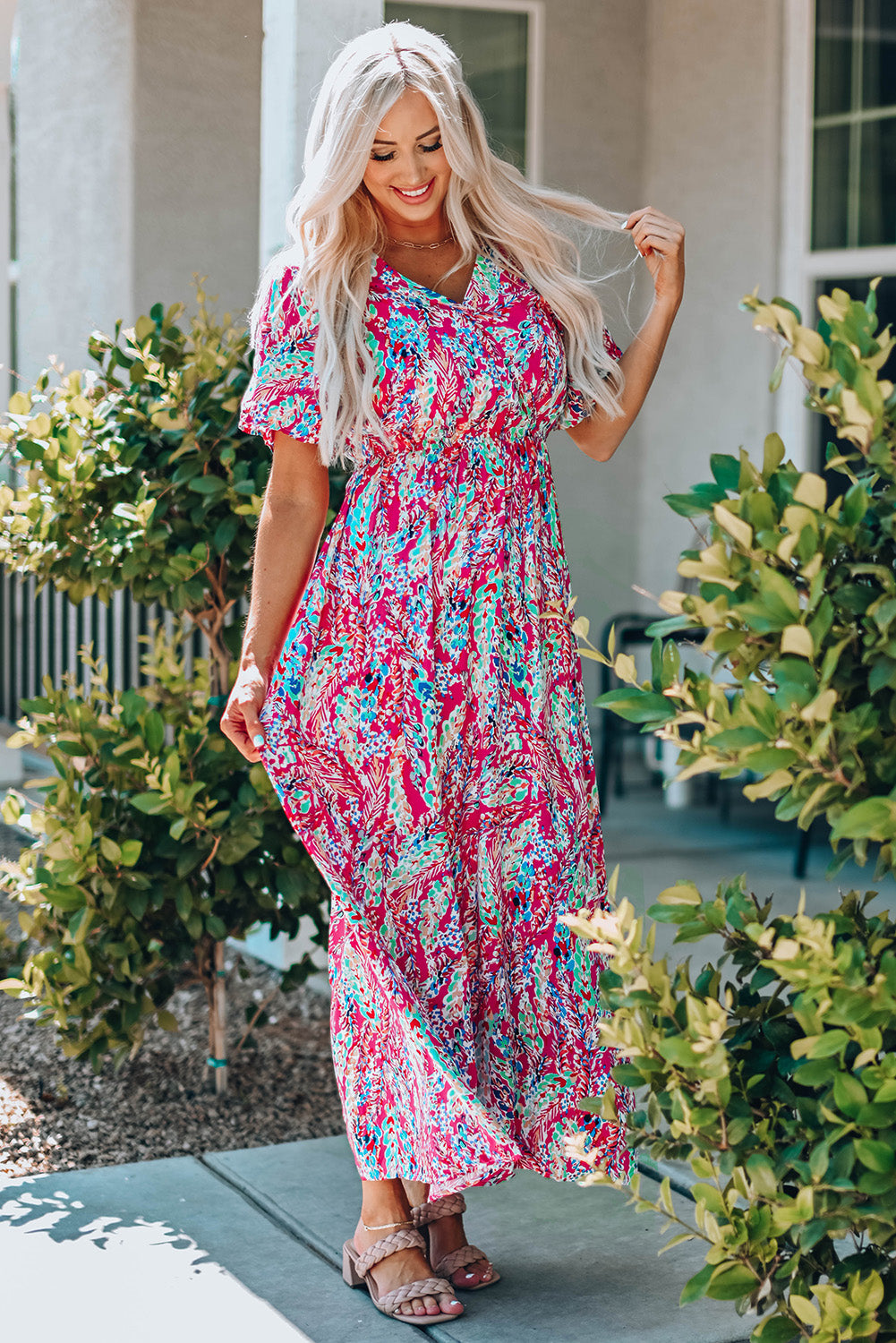 Multicolored V-Neck Maxi Dress - Online Only