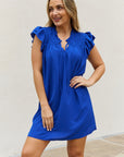 And The Why Ruffle Sleeve Smocked Detail Mini Dress
