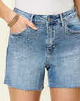 Judy Blue Full Size High Waist Rhinestone Decor Denim Shorts