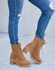 Forever Link Lace-Up Zipper Detail Block Heel Boots