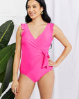 Marina West Swim Full Size Float On Ruffle Faux Wrap One-Piece in Pink - Online Only