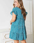 Double Take Short Flounce Sleeve Tiered Dress