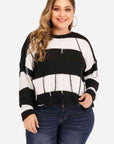 Plus Size Drop Shoulder Color Block Sweater