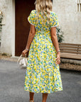 Floral Surplice Neck Tie Waist Slit Dress - Online Only