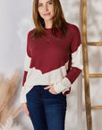 Hailey & Co Full Size Color Block Dropped Shoulder Knit Top