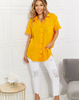 Zenana Summer Breeze Gauze Short Sleeve Shirt in Mustard - Online Only