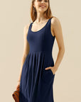 Doublju Full Size Round Neck Ruched Sleeveless Dress with Pockets