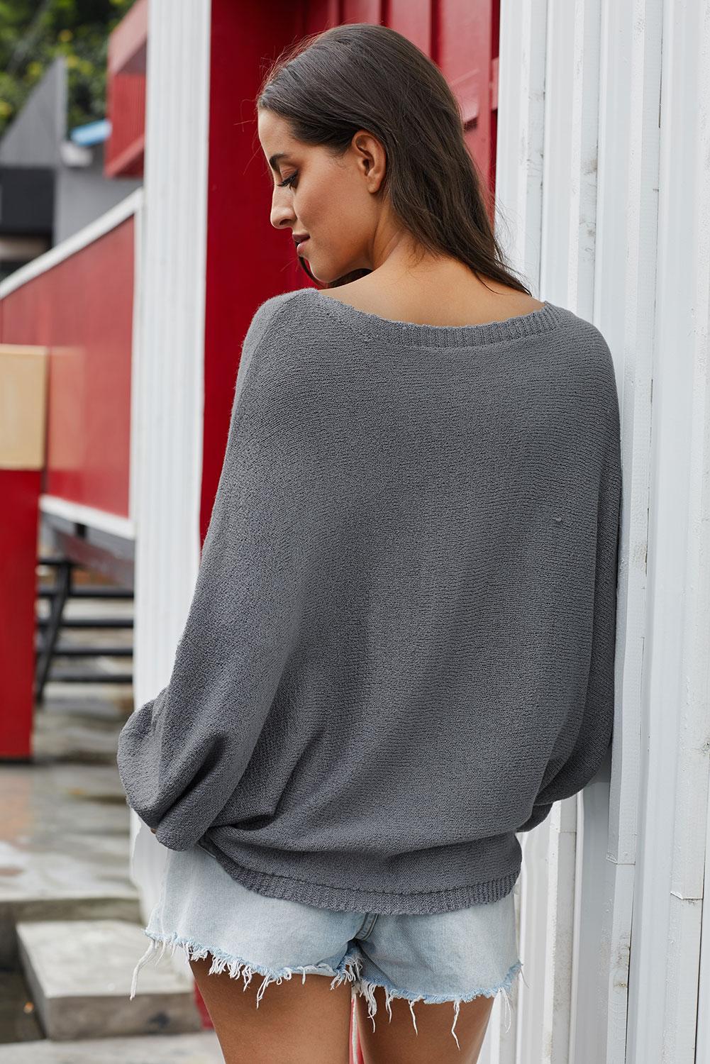 Scoop Neck Drop Shoulder Sweater - Online Only