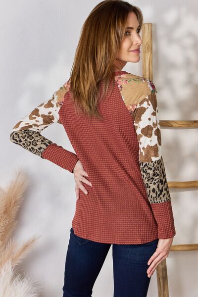 Hailey &amp; Co Full Size Leopard Waffle-Knit Blouse