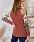 Hailey & Co Full Size Leopard Waffle-Knit Blouse