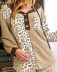Leopard Half Button Drawstring Hoodie