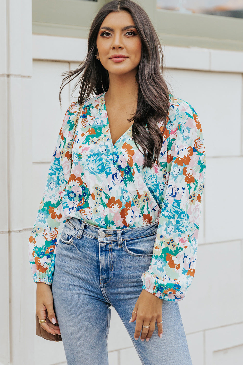 Floral Long Balloon Sleeve Blouse - Online Only