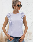 Round Neck Tied Open Back Flutter Sleeve Top - Online Only