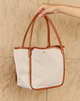 Fame Beach Chic Faux Leather Trim Tote Bag in Ochre - Online Only