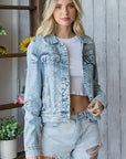 Veveret Distressed Button Up Denim Jacket