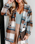 Plaid Double-Breasted Long Sleeve Coat