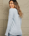 Double Take Buttoned Hem Detail Ribbed Top