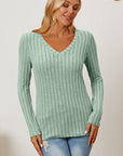 Basic Bae Full Size Ribbed V-Neck Long Sleeve T-Shirt