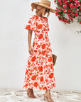 Floral Round Neck Tied Open Back Dress - Online Only