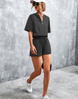 Half Zip Cropped Hooded T-Shirt and Shorts Set - Online Only