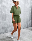 Half Zip Cropped Hooded T-Shirt and Shorts Set - Online Only