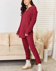 Basic Bae Full Size Notched Long Sleeve Top and Pants Set