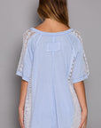 POL Short Sleeve Lace Crochet Panel Top