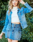 Veveret Button Up Raw Hem Denim Jacket