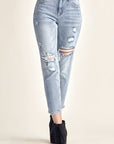 RISEN Distressed Slim Cropped Jeans