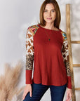 Hailey & Co Full Size Leopard Waffle-Knit Blouse