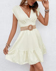 Tie Back V-Neck Ruffle Hem Dress - Online Only