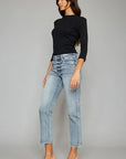 Kancan High Waist Button Fly Raw Hem Cropped Straight Jeans