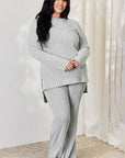 Basic Bae Full Size Ribbed High-Low Top and Wide Leg Pants Set