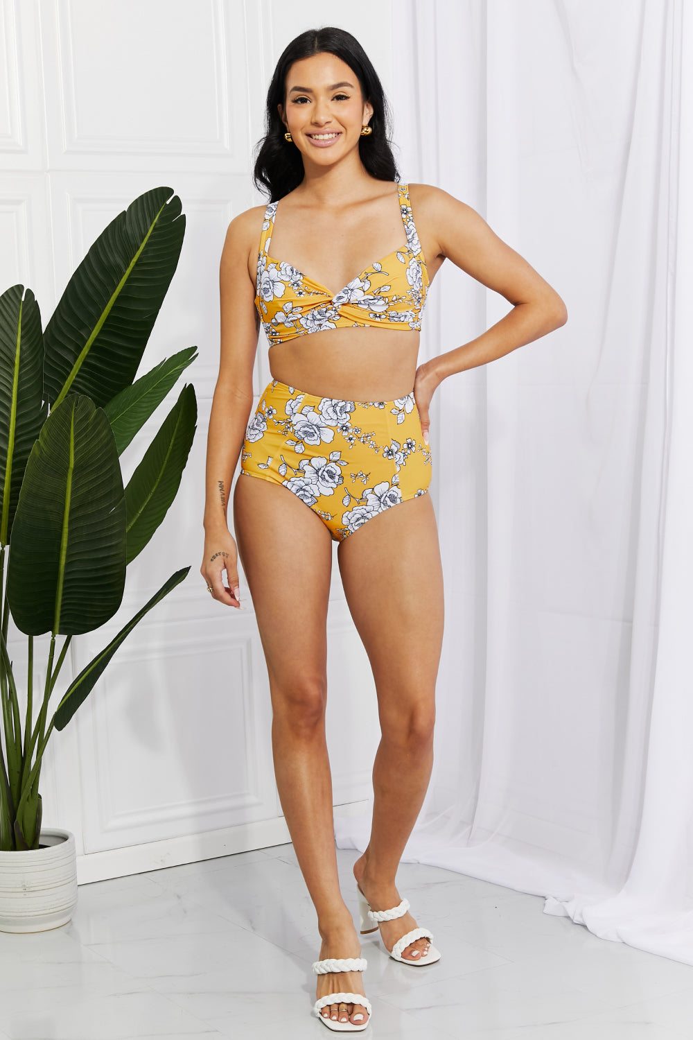 Marina West Swim Take A Dip Twist High-Rise Bikini in Mustard -Online Only