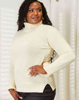 Heimish Full Size Long Sleeve Turtleneck Sweater with Side Slit