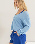 HYFVE V-Neck Stripe Texture Long Sleeve Top