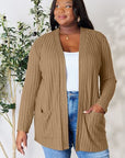 Basic Bae Full Size Ribbed Open Front Cardigan with Pockets