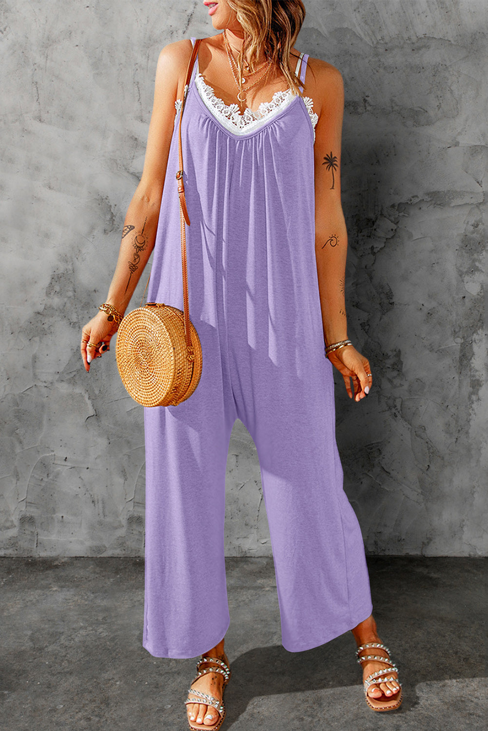 Full Size Spaghetti Strap Wide Leg Jumpsuit - Online Only