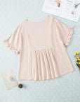 V-Neck Flounce Sleeve Babydoll Blouse - Online Only