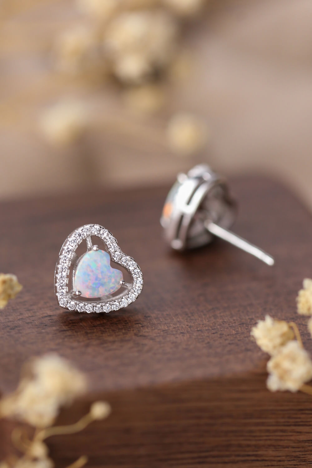 925 Sterling Silver Opal Heart Stud Earrings - Online Only