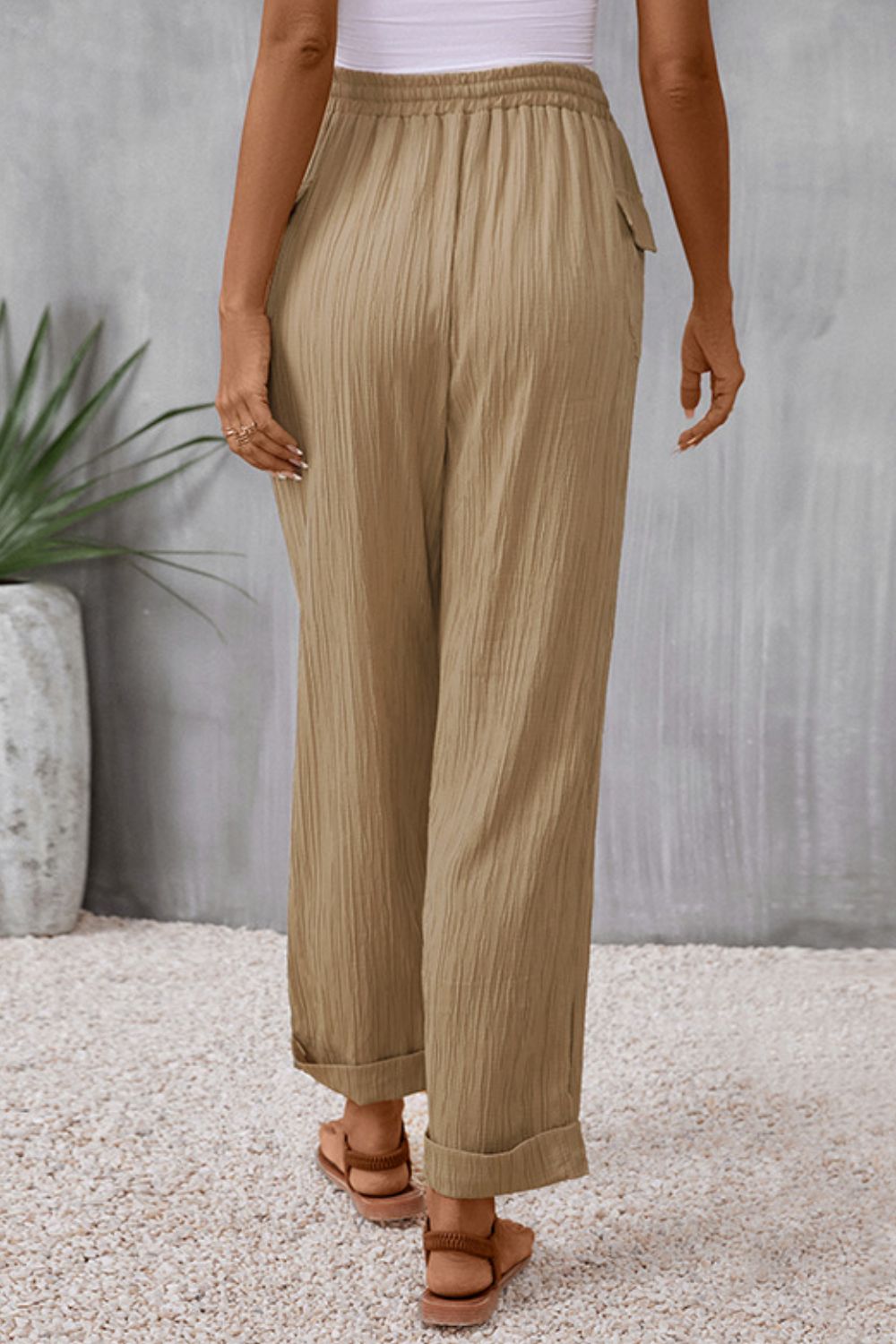 Tie Waist Pocketed Long Pants - Online Only