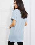 Zenana Simply Comfy V-Neck Loose Fit Shirt in Blue - Online Only