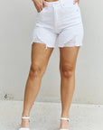 RISEN Ella High Waisted Distressed Thigh Shorts - Online Only