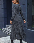 Printed Round Neck Long Sleeve Midi Dress - Online Only
