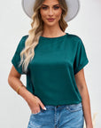Round Neck Cuffed Sleeve Top - Online Only