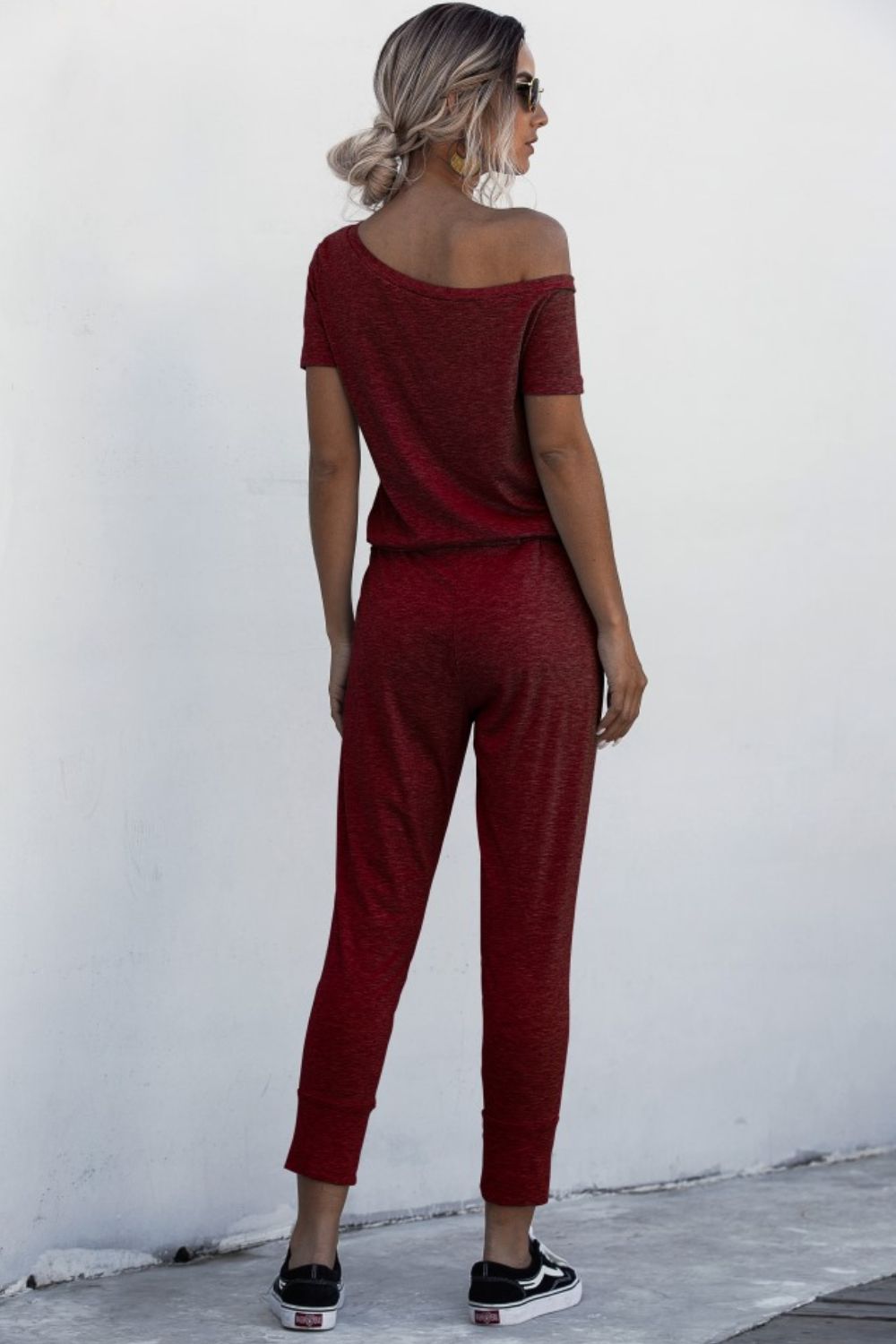 Asymmetrical Neck Tied Jumpsuit with Pockets - Online Only