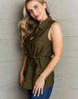 Ninexis Follow The Light Sleeveless Collared Button Down Top