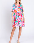 GeeGee Printed Short Sleeve Ruffle Hem Dress