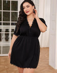 Plus Size Lace Trim Deep V Night Dress - Online Only